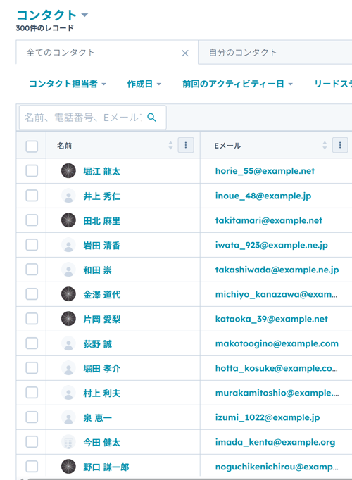 作成されたコンタクト例